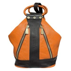 Valentina Orange and Black Leather Zip-Front Shoulder Bag